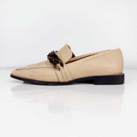 ANGEL ALARCON Preppy School Flat Slip-On Tortoise Chain Beige Cream Loafers 37 - Picture 6 of 16